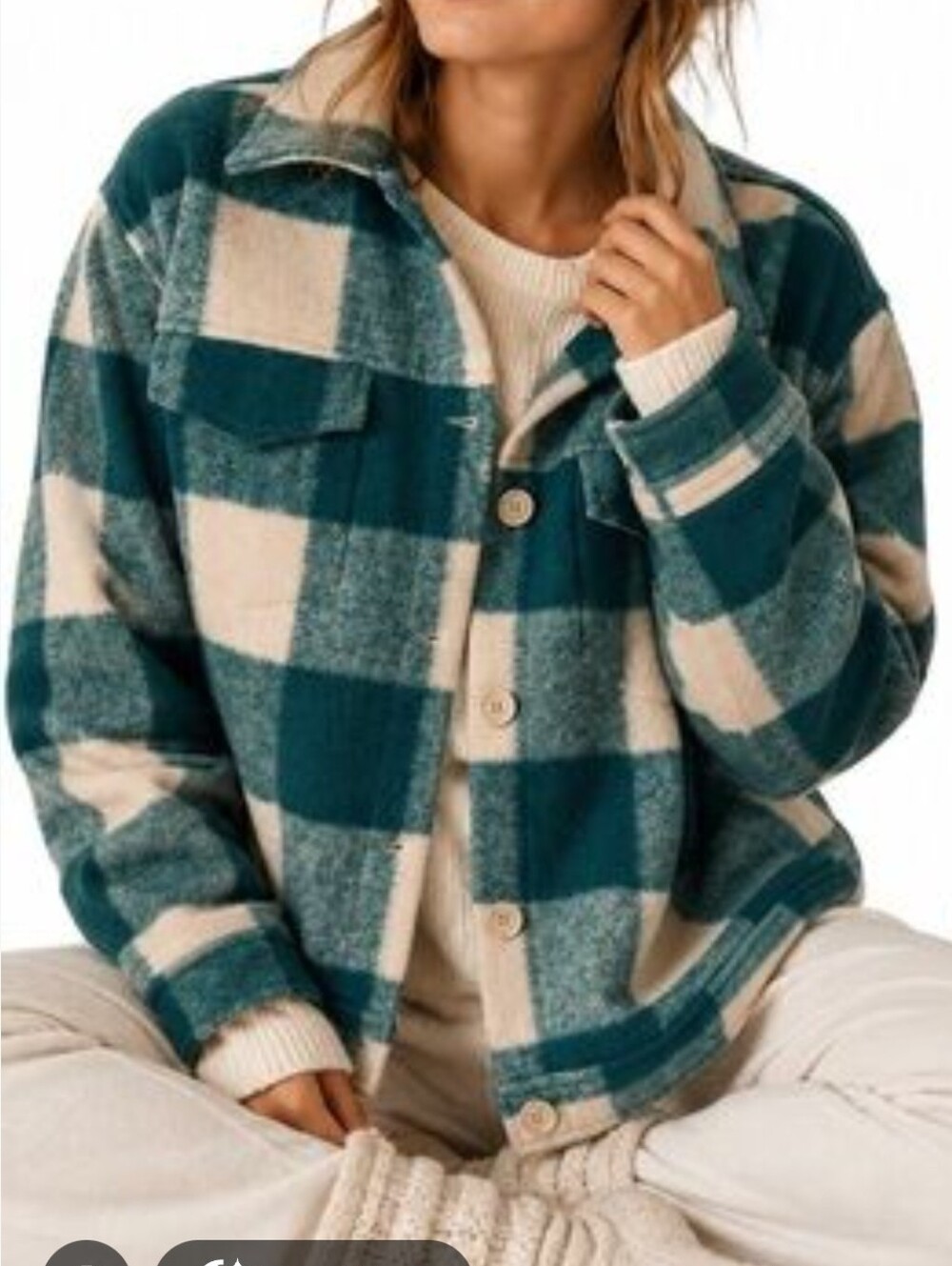 Joie Teal and Cream Plaid Button-Front Jacket